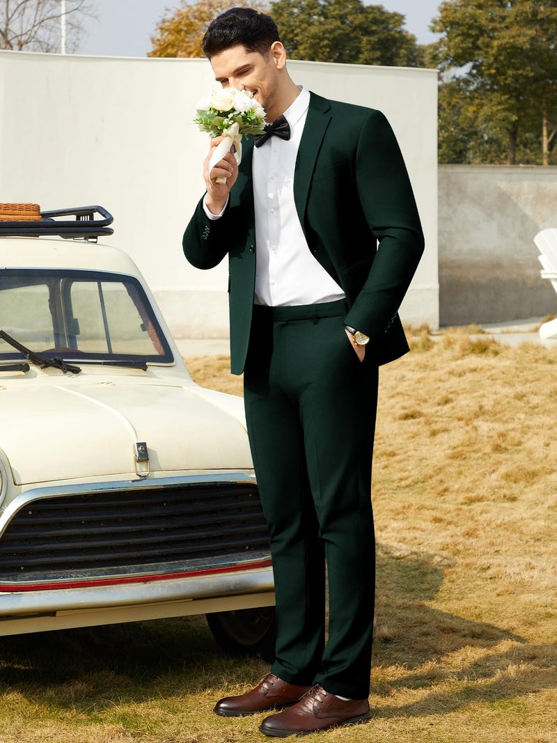 WEEN CHARM Mens Suits Slim Fit 2 Piece Wedding Tuxedo Notch Lapel Groom Prom Party Formal Blazer Pants Suit Set Dark Green - Image 5